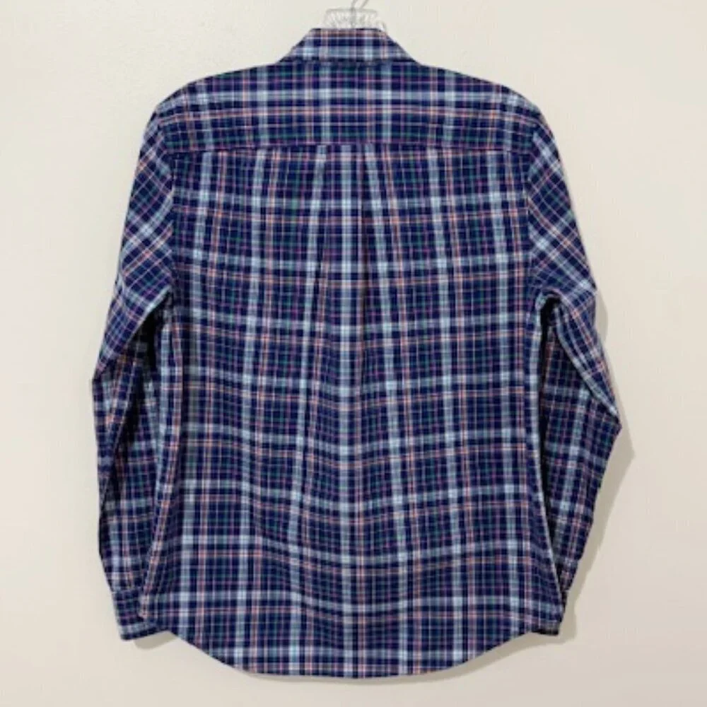 Ralph Lauren Button-Down Blue Green Plaid Long Sleeve Shirt  Boy's L 14-16